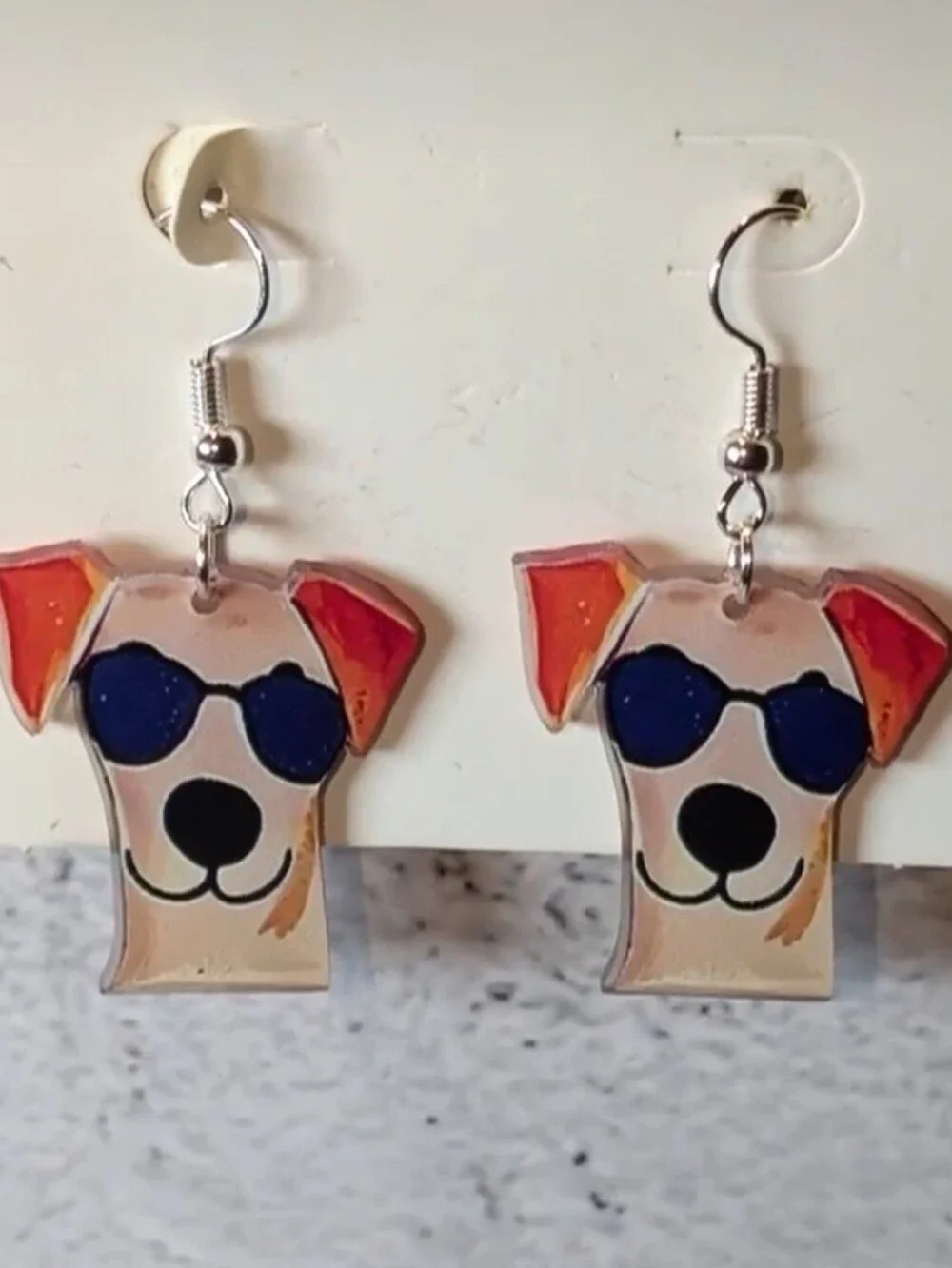 Cute Dog Face Sunglasses Dangle Earrings - Blue & Orange